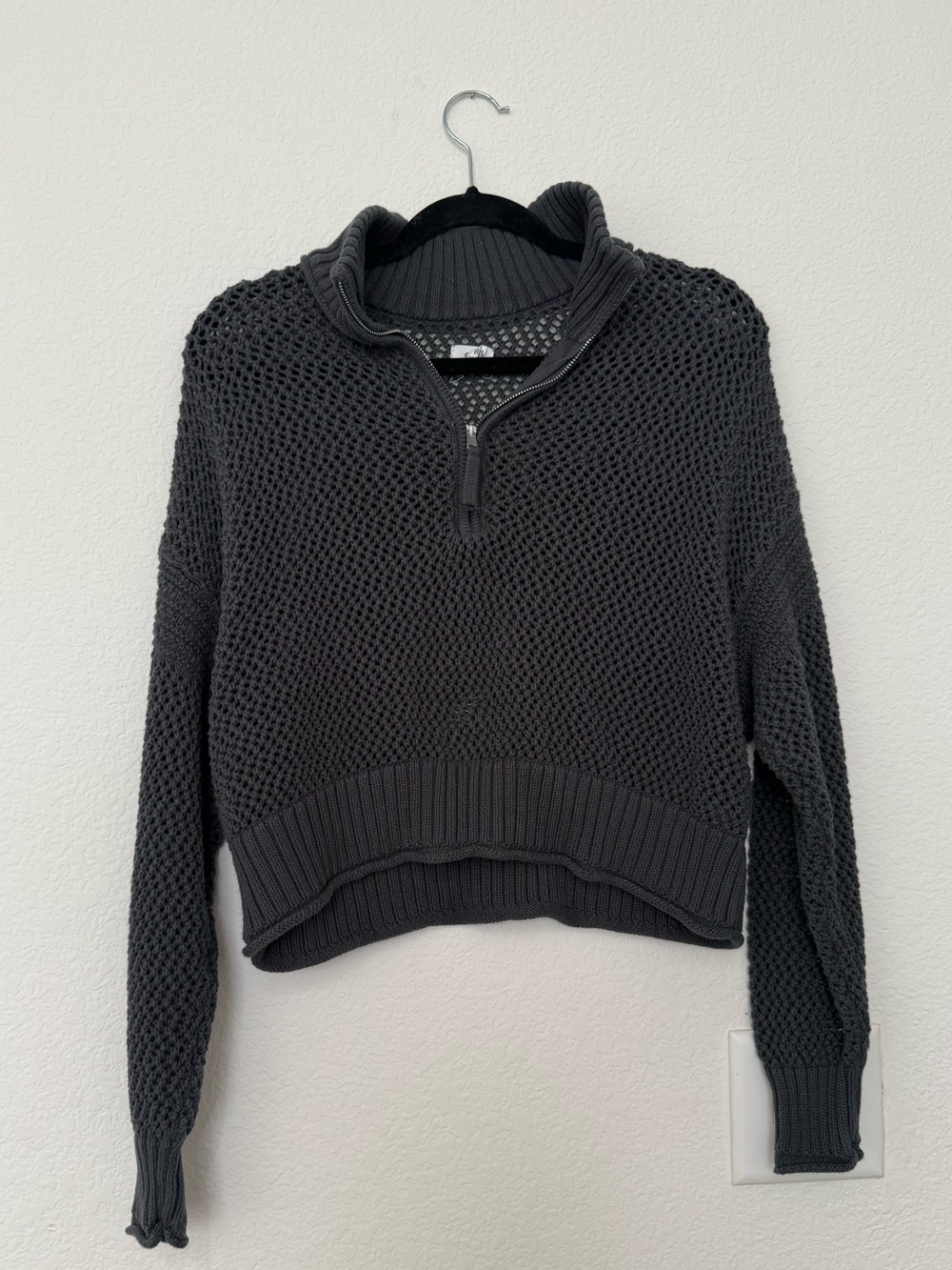 aerie Gray Cropped Half-Zip Sweater